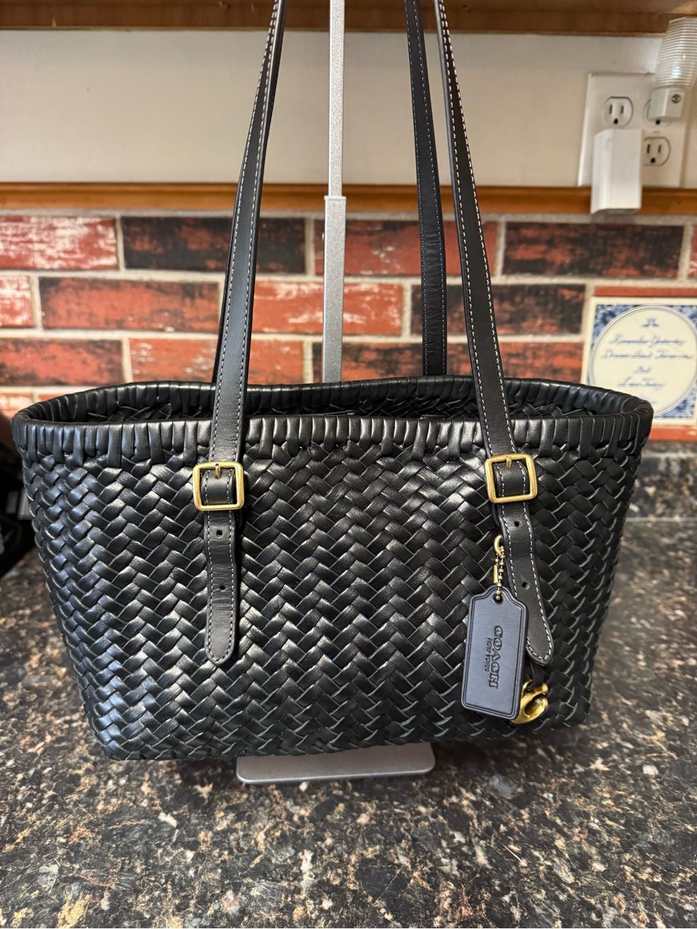 Coach Woven Swinger Tote in Black Leather-Like New CBF83